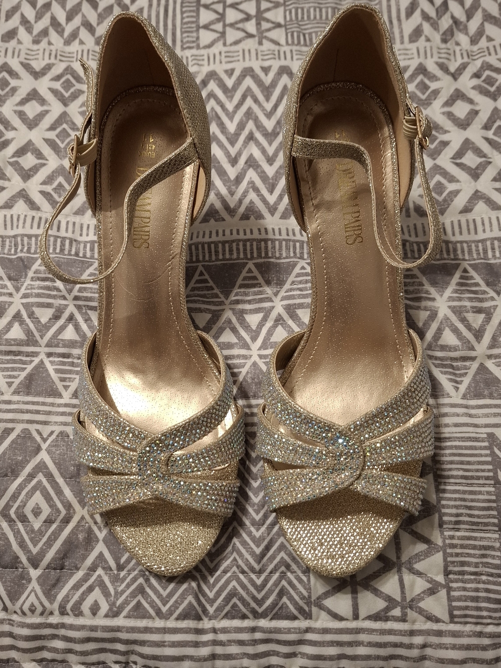 Gold Glitter Crystal Evening Sandals - Women